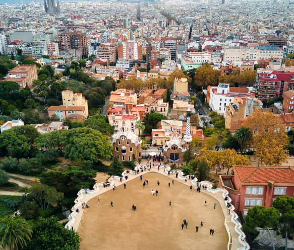 aerial picture of park guell nature square