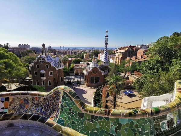 views of barcelona from park guell bench