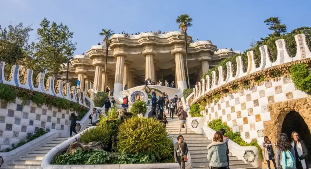 People at park guell stairs