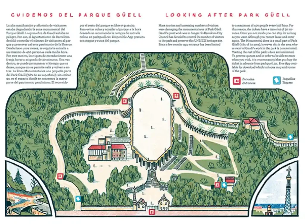 map of park guell entrances